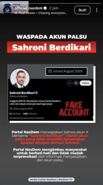 Insta Story Partai NasDem terkait akun X palsu yang mengatasnamakan Ahmad Sahroni. [Instagram @official.nasdem]